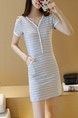 Grey Sheath Above Knee Plus Size V Neck Dress for Casual