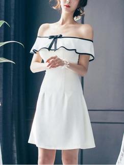 White Off Shoulder Fit & Flare Above Knee Dress for Cocktail Party Evening