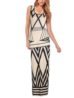 Beige and Black Maxi Slip Bodycon Plus Size Dress for Cocktail Prom