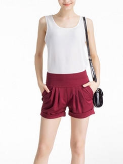 Red Plain Plus Size Shorts for Casual