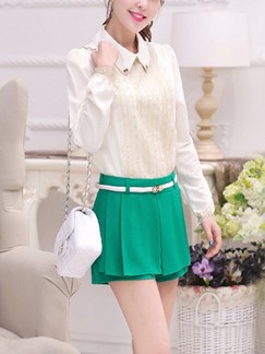 Green Plain Plus Size Shorts for Casual Office