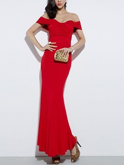 Red Bodycon Off Shoulder Maxi Dress for Cocktail Prom