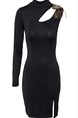 Black Bodycon Above Knee Long Sleeve Dress for Cocktail Party Evening