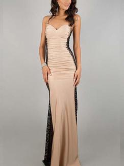 Beige and Black Bodycon Strapless Maxi Dress for Cocktail Prom