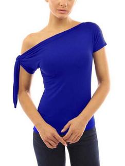 Blue T-Shirt One Shoulder Plus Size Top for Casual Party