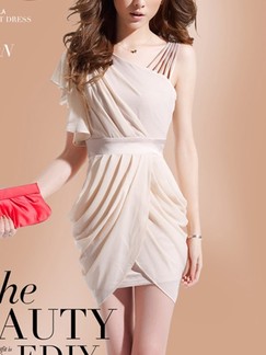 Beige One Shoulder Bodycon Above Knee Plus Size Dress for Cocktail Evening Party