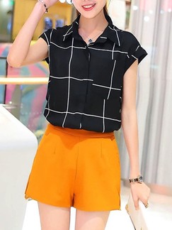 Black and Orange Two Piece Blouse Shorts Plus Size Jumpsuit for Office Casual Evening Party