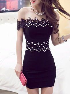Black Bodycon Above Knee Off Shoulder Dress for Cocktail Party Evening