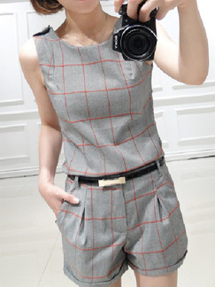 Grey Two Piece Shirt Shorts Plus Size Jumpsuit for Casual Office Evening On Sale