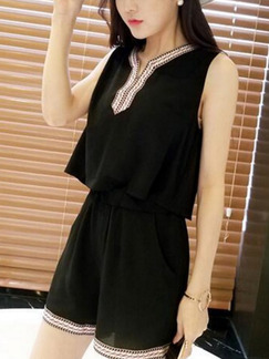 Black Two Piece Shirt Shorts Jumpsuit for Casual Evening Party