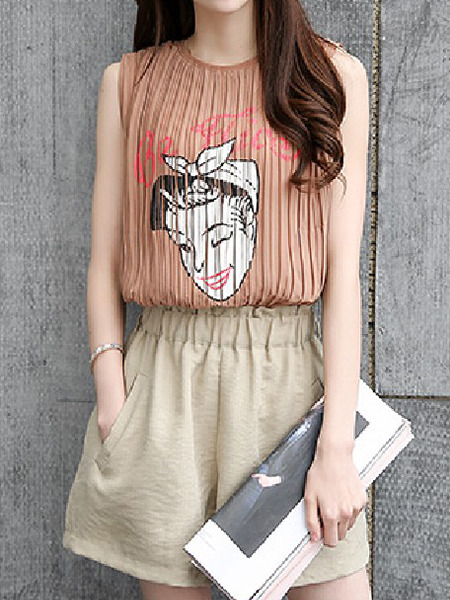 Beige Brown Two Piece Shirt Shorts Wide Leg Plus Size Jumpsuit for Casual On Sale