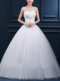 White Sweetheart Ball Gown Embroidery Crystal Dress for Wedding On Sale