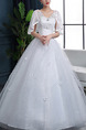 White V Neck Ball Gown Appliques Embroidery Dress for Wedding On Sale