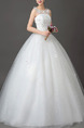 White Illusion Ball Gown Appliquies Bateau Dress for Wedding On Sale