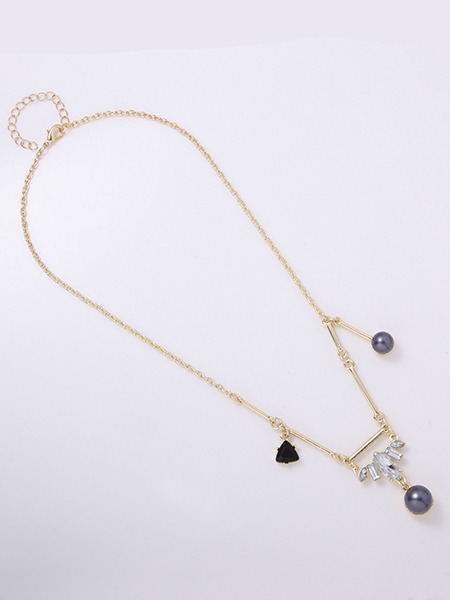Gold Plated With Chain Gold Chain Bead Pearl Rhinestone Necklace