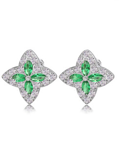 Silver Plated Flower Rhinestone Crystal Stud