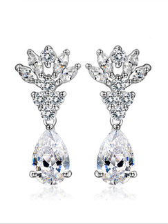 Silver Plated Dangle Rhinestone Earring