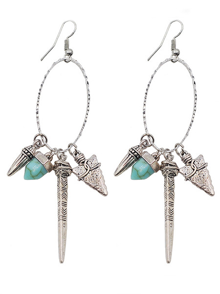 Silver Plated Dangle Hook Turquoise Earring