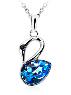 Silver Plated With Chain Silver Chain Swan Sapphire Crystal Pendant
