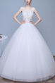 White Bateau Ball Gown Lace Dress for Wedding