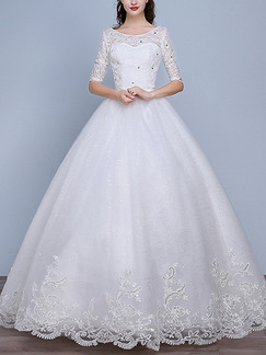 White Bateau A-Line Lace Embroidery Dress for Wedding