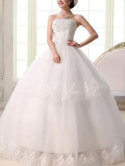 White Strapless Ball Gown Beading Embroidery Dress for Wedding