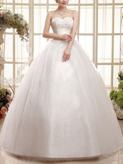White Sweetheart Ball Gown Beading Dress for Wedding