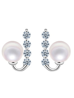 925 Silver Bead Stud Pearl and Rhinestone Earrring