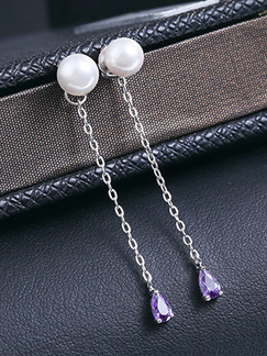 925 Silver Bead Dangle Pearl and Amethyst Earring