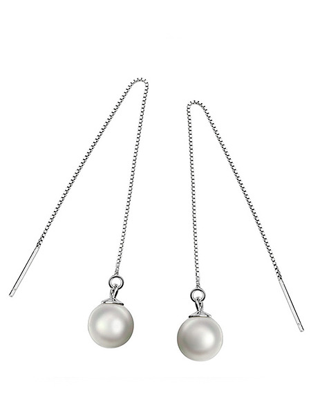 925 Silver Bead Dangle Pearl Earring