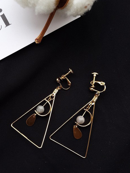 Gold Plated  Bead Dangle Gemstone Earring