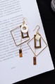 Gold Plated  Square Dangle Hook Gemstone Earring