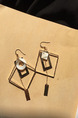 Gold Plated  Square Dangle Hook Gemstone Earring