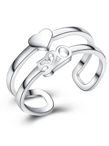 925 Silver Heart Number Open  Ring