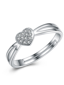 925 Silver Heart Rhinestone Ring