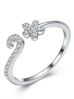 925 Silver Flower Open Rhinestone Ring