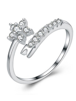 925 Silver Flower Open Rhinestone Ring