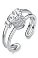 925 Silver Love Alphabet Heart Open Rhinestone Ring