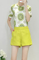 White and Green Two Piece Shirt Shorts Plus Size Wide Leg Jumpsuit for Casual Evening Office
