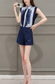 Blue Two Piece Shirt Shorts Plus Size Wide Leg Jumpsuit for Casual Office Evening