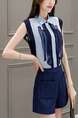 Blue Two Piece Shirt Shorts Plus Size Wide Leg Jumpsuit for Casual Office Evening