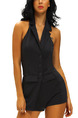 Black One Piece Shorts V Neck Halter Backless Jumpsuit for Evening Party Cocktail