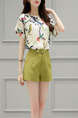 White and Green Two Piece Shirt Shorts Plus Size Wide Leg Jumpsuit for Casual Office Evening