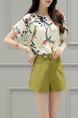 White and Green Two Piece Shirt Shorts Plus Size Wide Leg Jumpsuit for Casual Office Evening