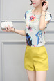 White and Yellow Two Piece Shirt Shorts Plus Size Wide Leg Jumpsuit for Casual Office Evening
