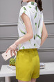 White and Yellow Two Piece Shirt Shorts Plus Size Jumpsuit for Casual Office Evening