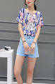 White Pink and Blue Two Piece Shirt Shorts Plus Size Wide Leg Jumpsuit for Casual Evening Party