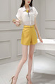 White and Yellow Two Piece Shirt Shorts Plus Size Wide Leg Jumpsuit for Casual Evening Office