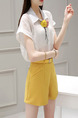 White and Yellow Two Piece Shirt Shorts Plus Size Wide Leg Jumpsuit for Casual Evening Office