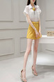 White and Yellow Two Piece Shirt Shorts Plus Size Wide Leg Jumpsuit for Casual Evening Office